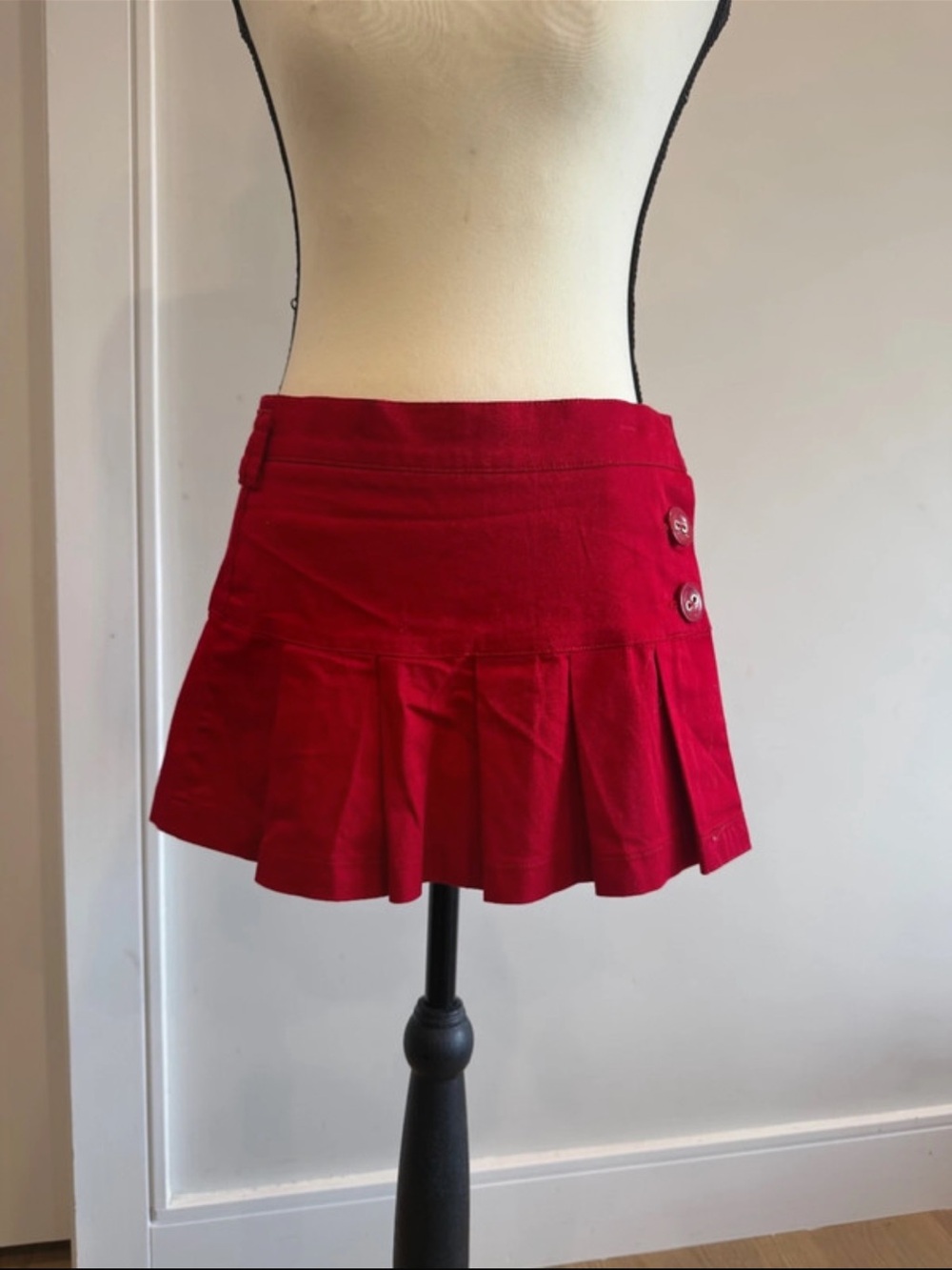 Forever 21 Red Pleated Mini Skirt with Side Button Detail